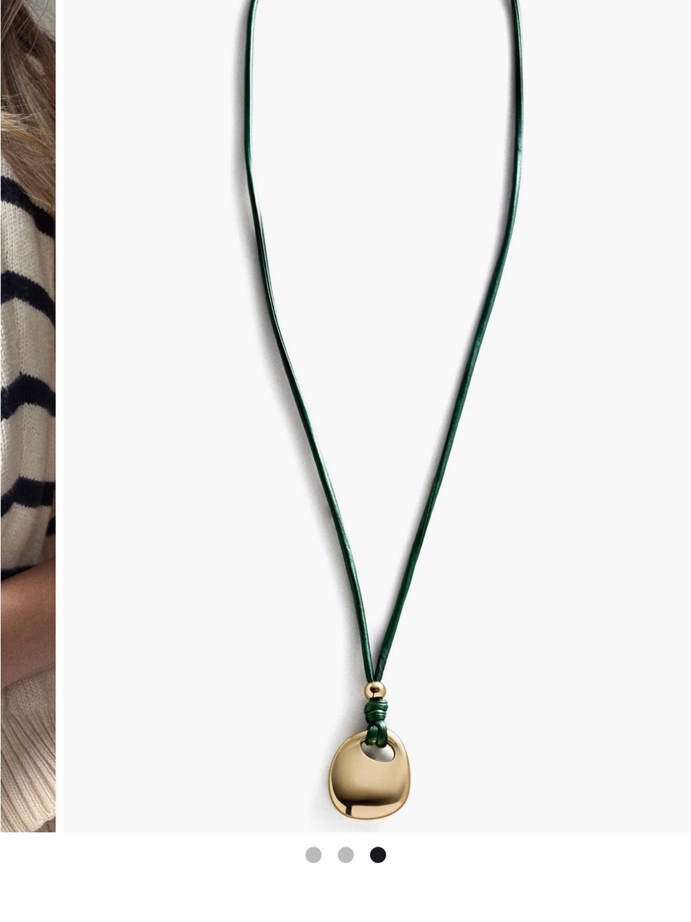 BaubleBar Green Cord Necklace with Gold Pendant